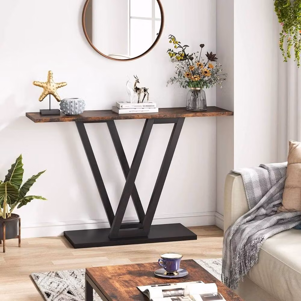 VOGREX Industrial Console Table in Brown and Black Metal – 5