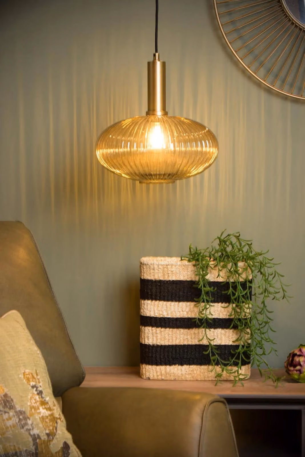 Lucide MALOTO Dimmable Adjustable Retro Pendant Light, Orange and Gold/Brass, E27 – 2