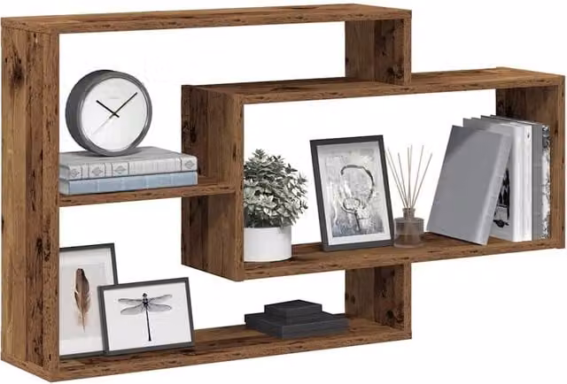 Berkfield Home Rustic Old Wood Wall Shelf in Brown, W/D/H: 104 x 20 x 58.5 cm