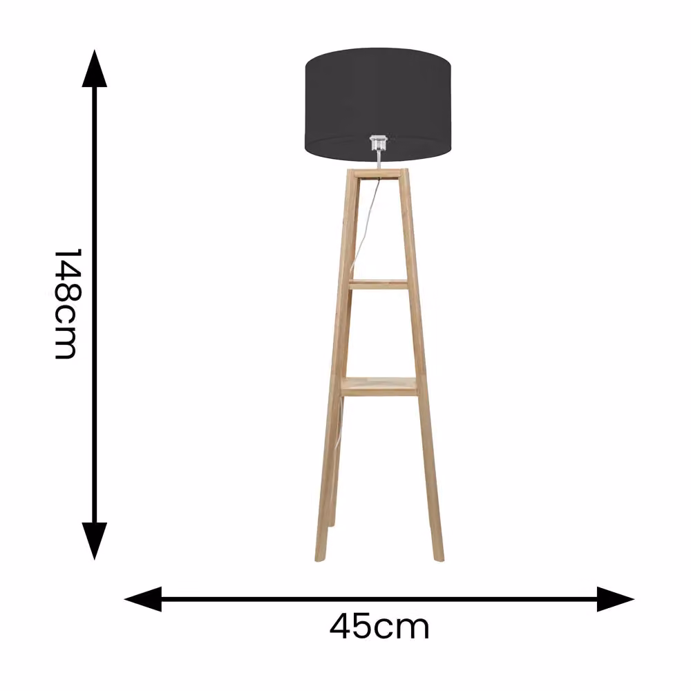 ValueLights Wakefield Quad Base Two Shelf Wooden Floor Lamp with Black Fabric Shade – 2