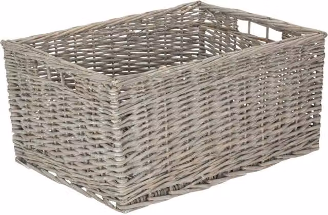 Red Hamper Jumbo Unlined Grey Wash Wicker Storage Basket with Handles W: 42 cm, D: 26 cm, H: 50 cm – 1