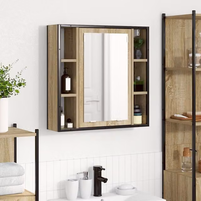 Berkfield Home Modern Wall Mounted Bathroom Vanity Unit in Beige with Internal Shelves – 1