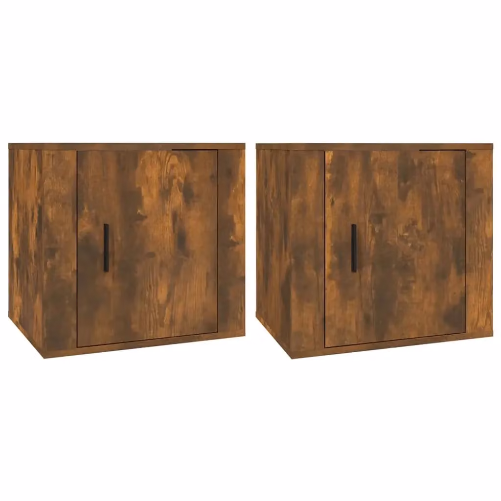 Berkfield Home Set of 2 Smoked Oak Bedside Cabinets in Brown, W/D/H: 50 x 39 x 47 cm – 1