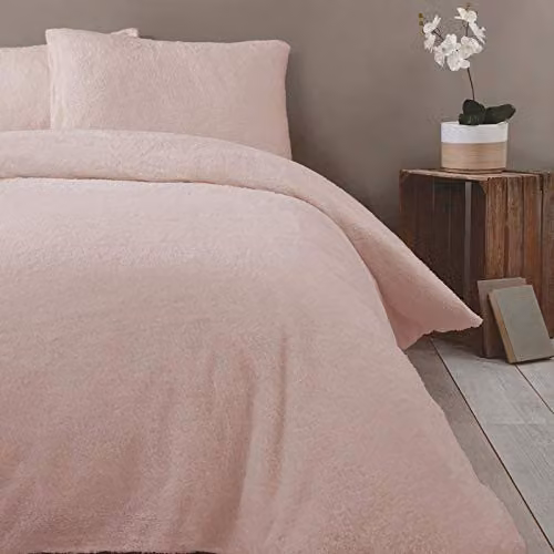Rapport Home Teddy Fleece Polyester Duvet Cover and Pillowcase Set, Pink, W/D/H: 135 x 200 cm and 50 x 75 cm