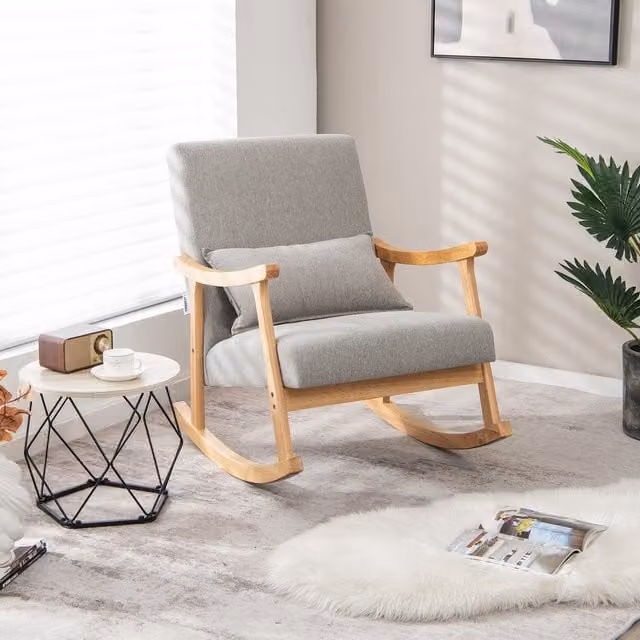 Costway Modern Upholstered Rocking Chair with Armrests in Grey
