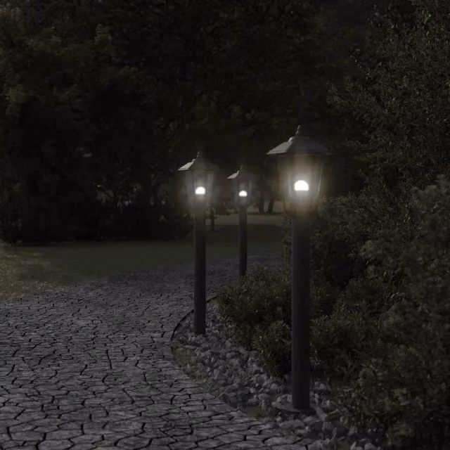 Berkfield Home Set of 3 Black Stainless Steel Outdoor Floor Lamps, Height: 80 cm