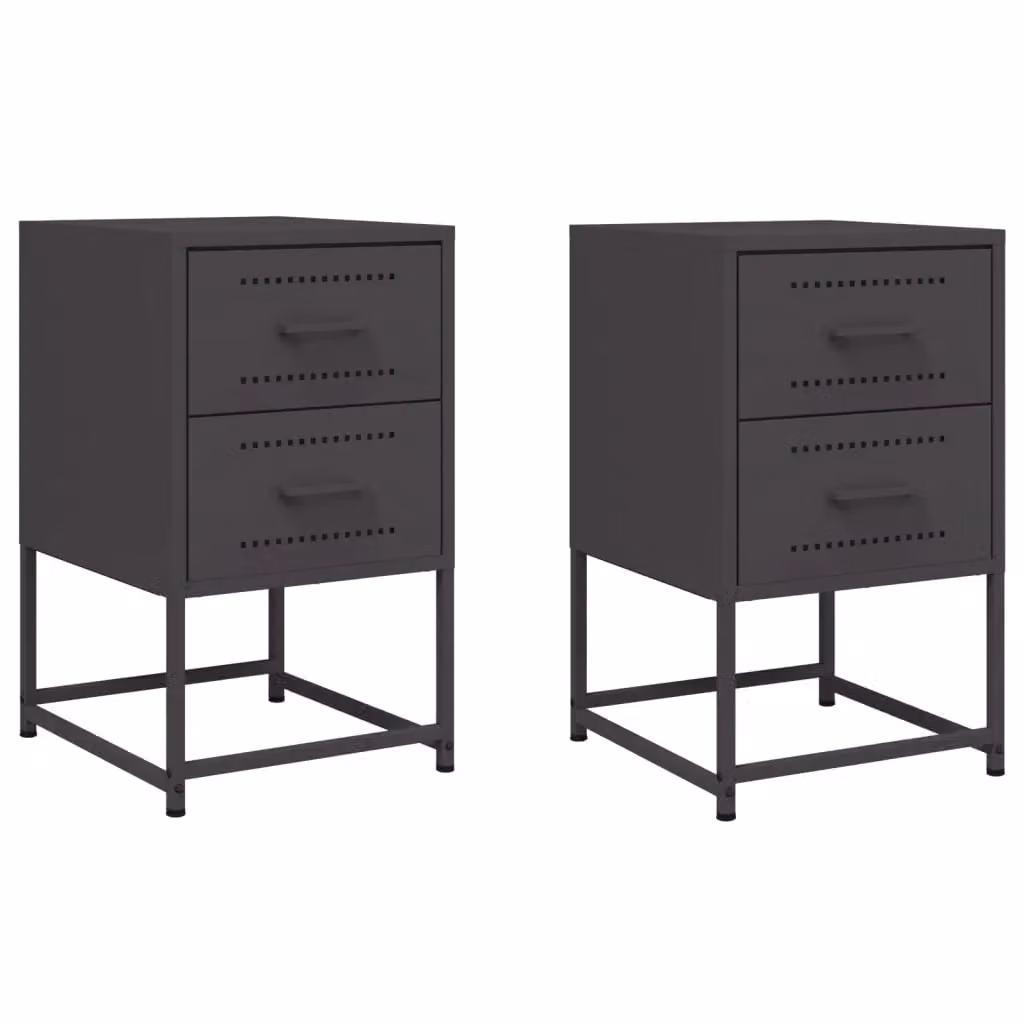 Berkfield Home Set of 2 Industrial Metal Bedside Cabinets in Black, W/D/H: 36 x 39 x 60.5 cm – 2