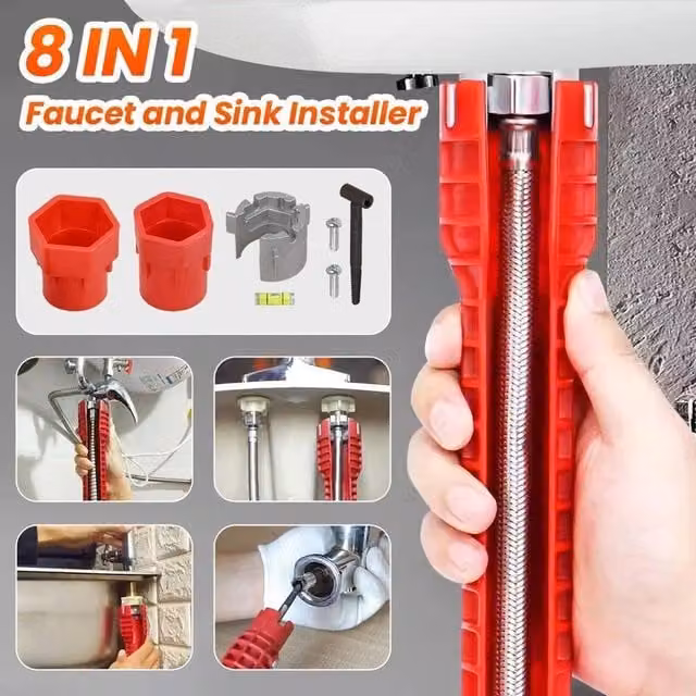 SPETLEK 8-in-1 Multifunction Faucet Wrench and Water Pipe Tap in Red – 1
