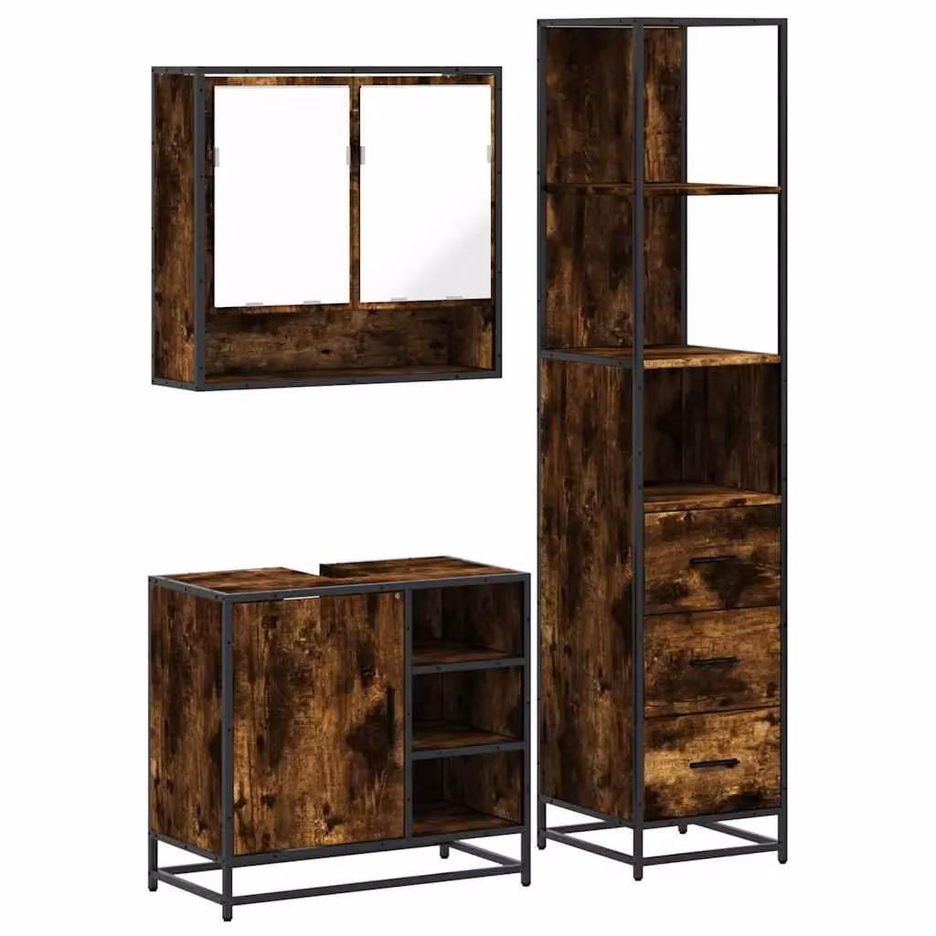 Berkfield Home 3 Piece Industrial Bathroom Furniture Set in Smoked Oak Brown – 2