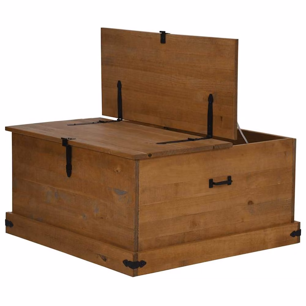 Berkfield Home HALDEN Storage Chest in Brown Solid Pine Wood W/D/H: 91 x 91 x 47 cm – 3