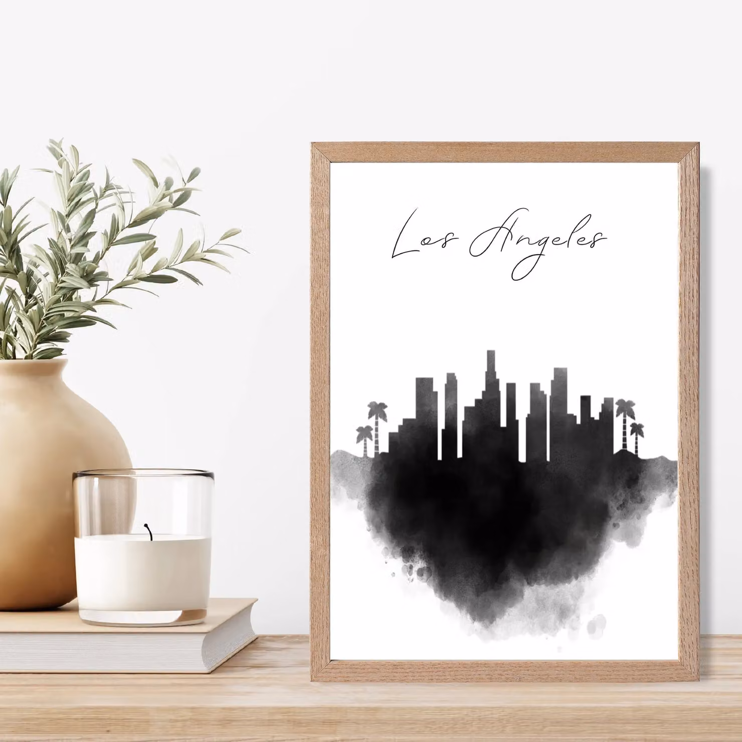 ARTZE Los Angeles Watercolour Skyline City Framed Print, Black Oak Frame, A2 – 2