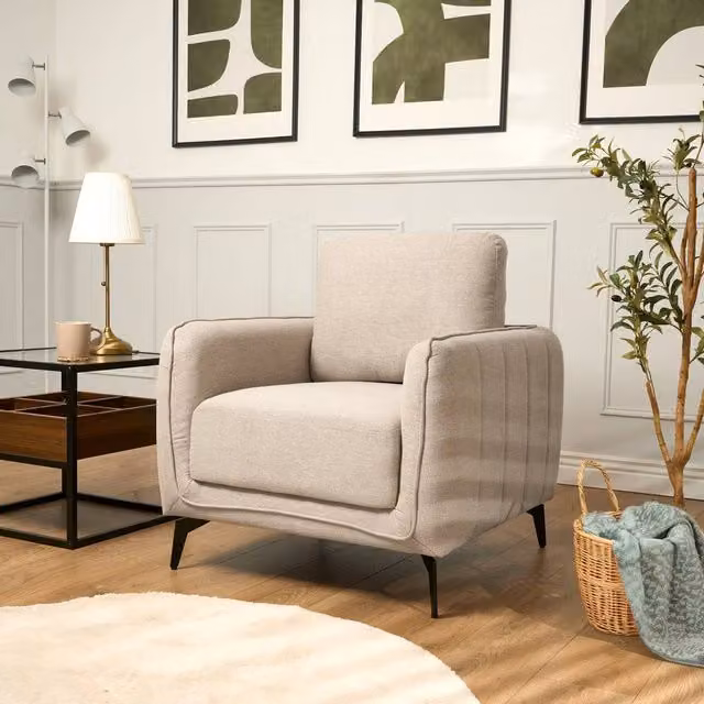 Bravich LTD Brixton Modern Fabric Armchair with Solid Wood Frame and Armrests in Beige or Green