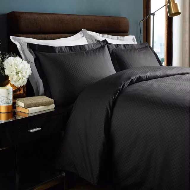Roseley Modern Checked Cotton Duvet Cover and Pillowcase Set, Black, W: 180 cm x H: 200 cm