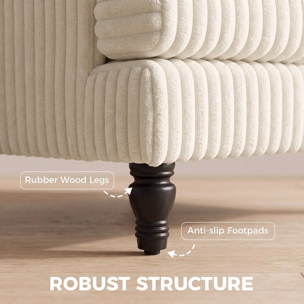 HOMCOM Modern Corduroy Single Armchair with Striped Upholstery in Beige and White – 2