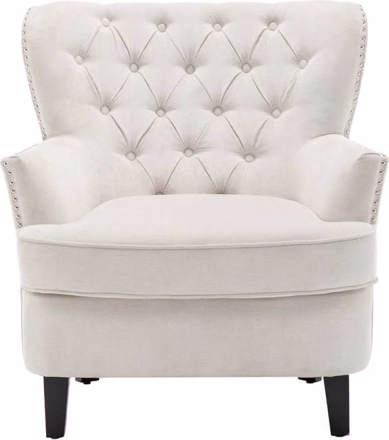 Garden Sanctuary Classic Buttoned Back Linen Armchair with Wooden Legs in Beige
