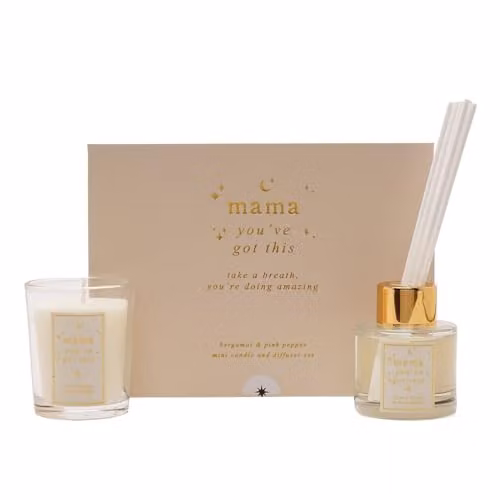 Bambino by Juliana Mama You Got This Reed Diffuser and Candle Set in White and Gold – 1