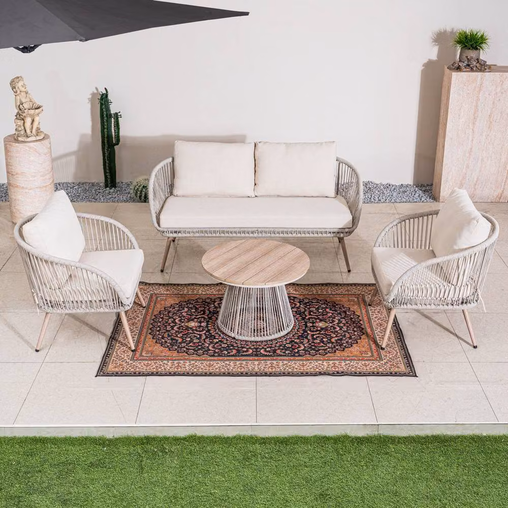 Direct Wicker 4 Person Outdoor Conversation Sofa Set with Coffee Table in Grey and Beige – 6