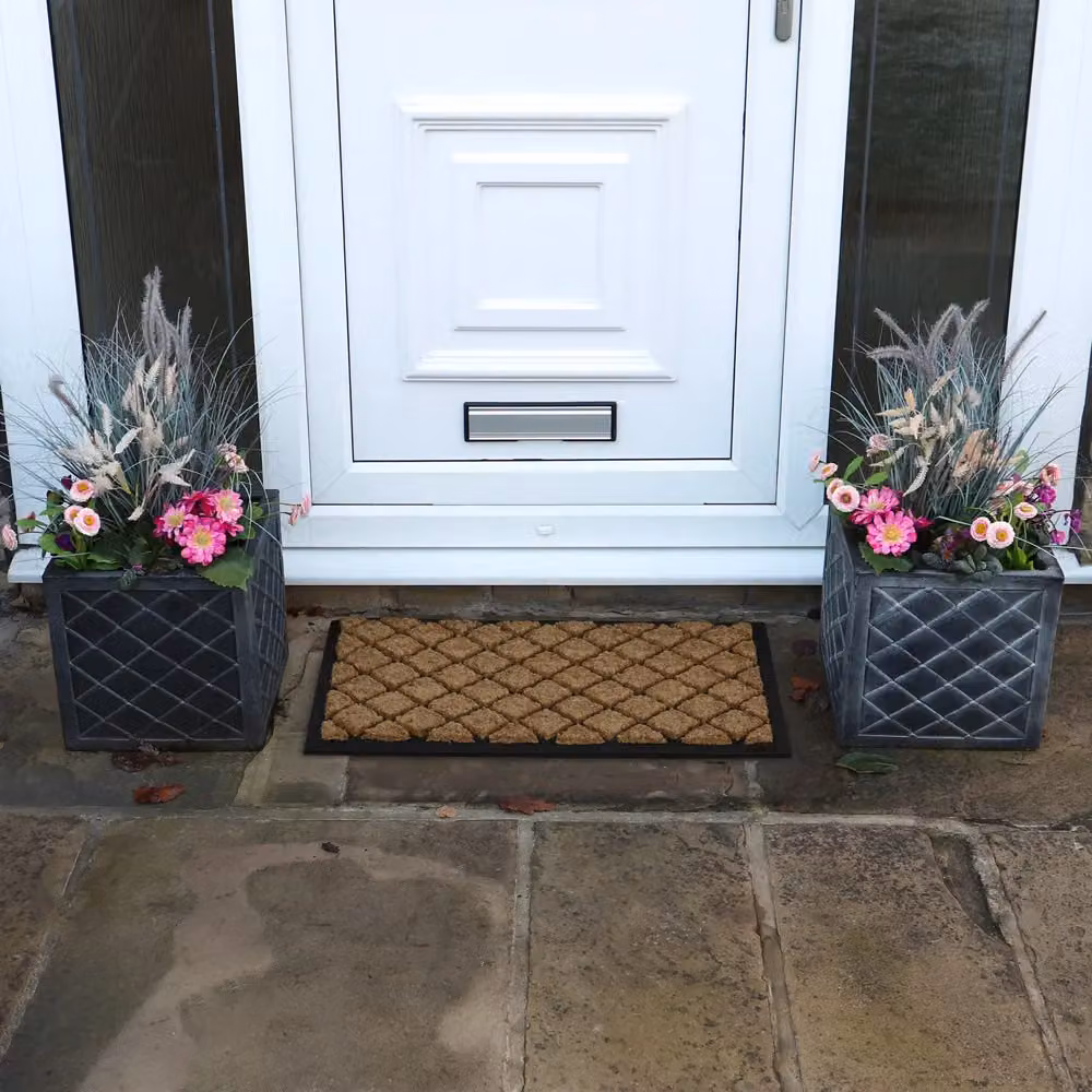 JVL Brown Diamond Grid Coir and Rubber Backed Tuffscrape Doormat, W: 40 cm, D: 70 cm – 6