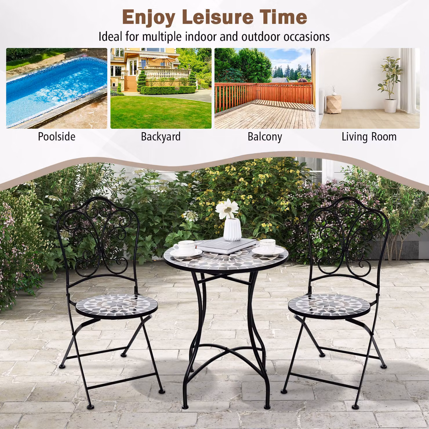 Costway 2 Piece Black Metal Folding Chair with Geometric Mosaic Pattern – 2