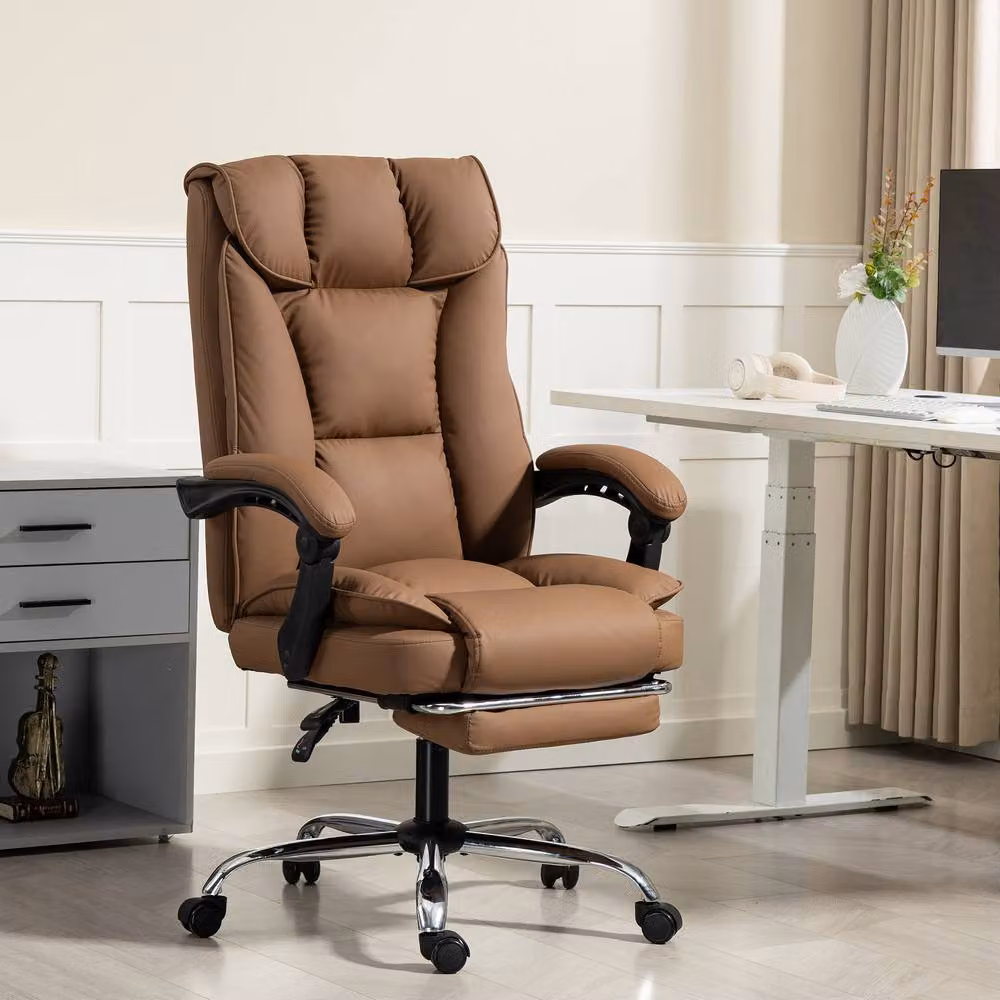 Rolipo 155 Degree Reclining Faux Leather Swivel Office Chair in Brown – 9
