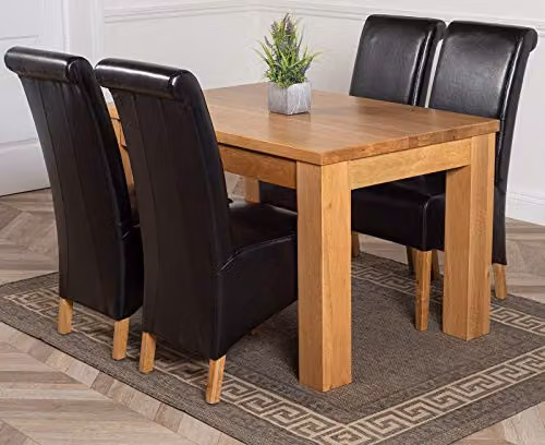 Thats Furniture Dakota Oak Dining Table and 4 Black Leather Chairs Set, W: 127 cm, D: 82 cm, H: 77 cm – 1