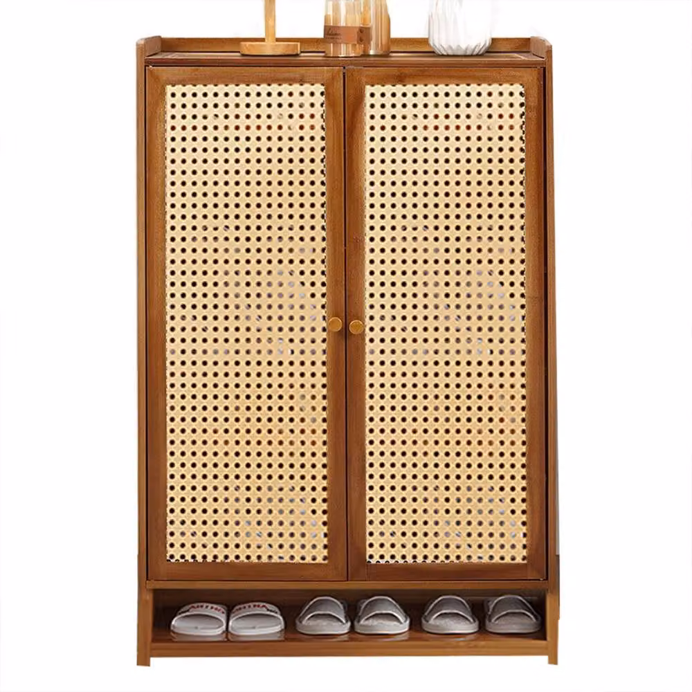 Ventryn Brown Wooden Shoe Cabinet with Hinged Doors and Internal Shelves – 3