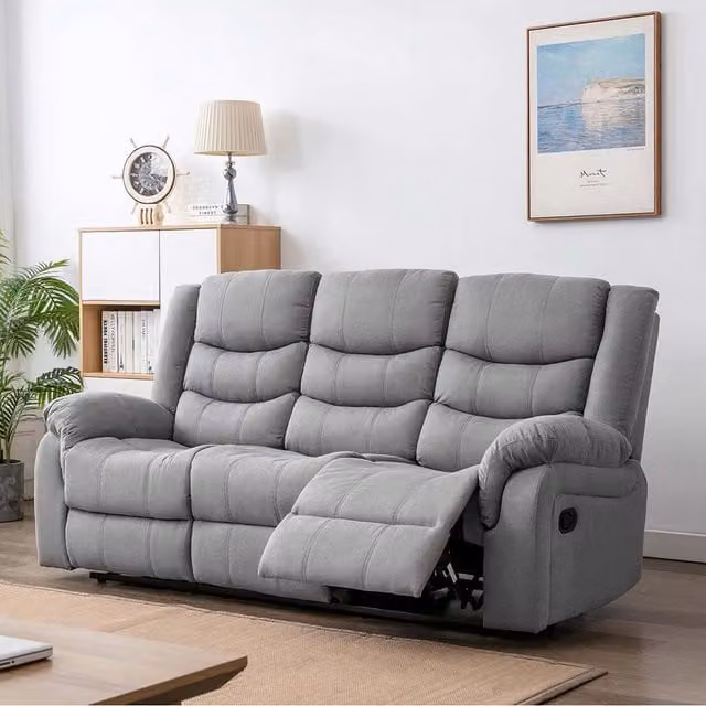More4Homes Seattle 3 Seater Manual Fabric Recliner Sofa in Grey, W/D/H: 200 x 106 x 91.5 cm – 1