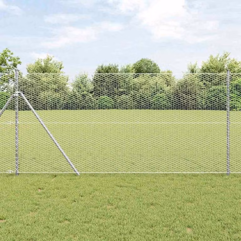 Berkfield Home Hexagon Fence in Silver Galvanised Steel, H: 120 cm x L: 50 m