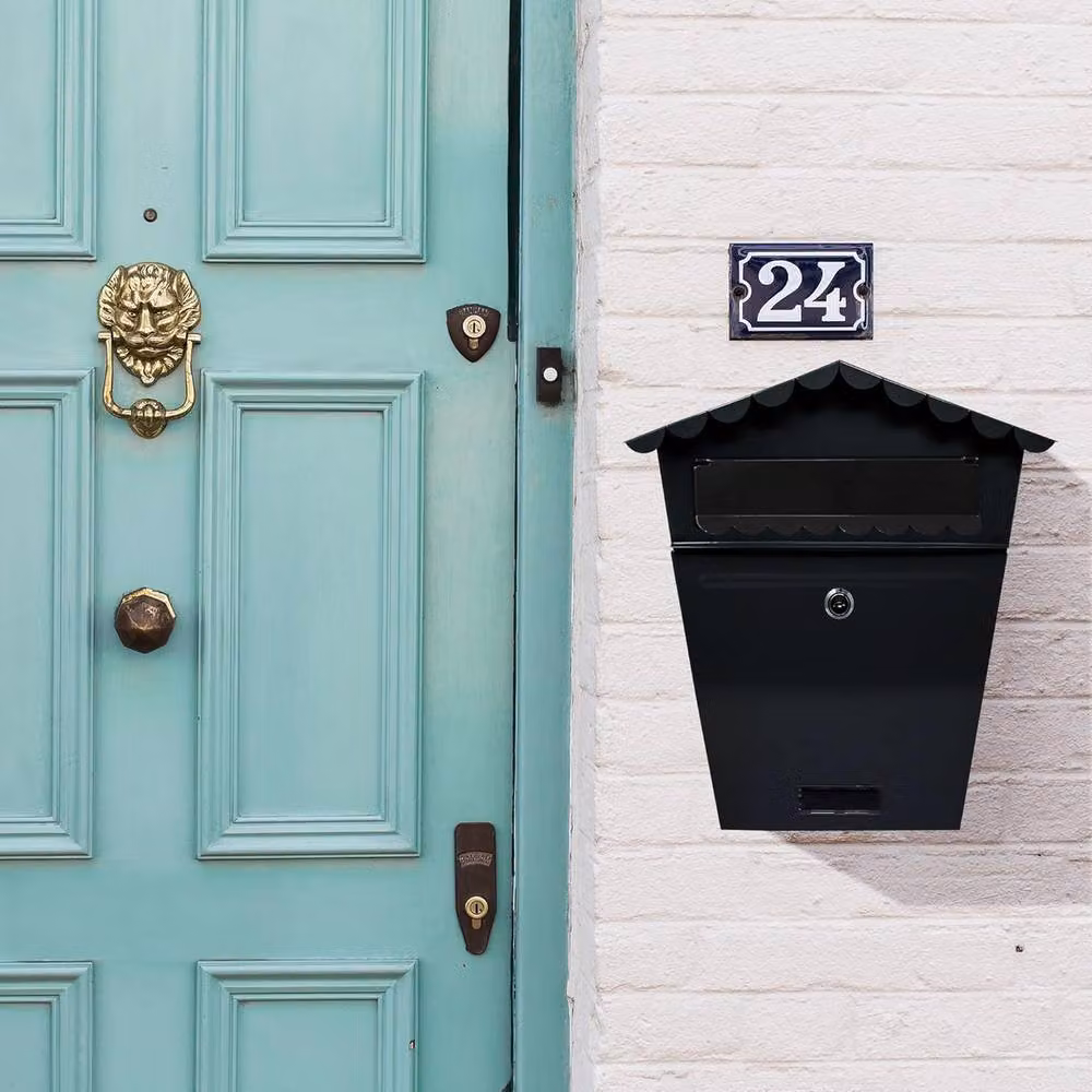 BARGAINS-GALORE Black Steel Wall Mounted Large Post Box, W/D/H: 30.0 x 25.0 x 8.0 cm – 2