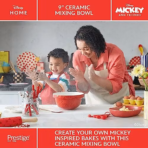 Prestige Disney Bake Mickey Mouse Red Ceramic Mixing Bowl and Silicone Kitchen Utensils Set – 2