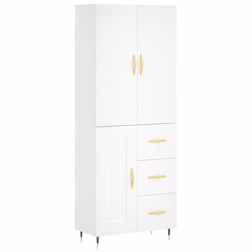 vidaXL Modern White Highboard with Hinged Doors and Internal Shelves, W/D/H: 69.5 x 34 x 180 cm