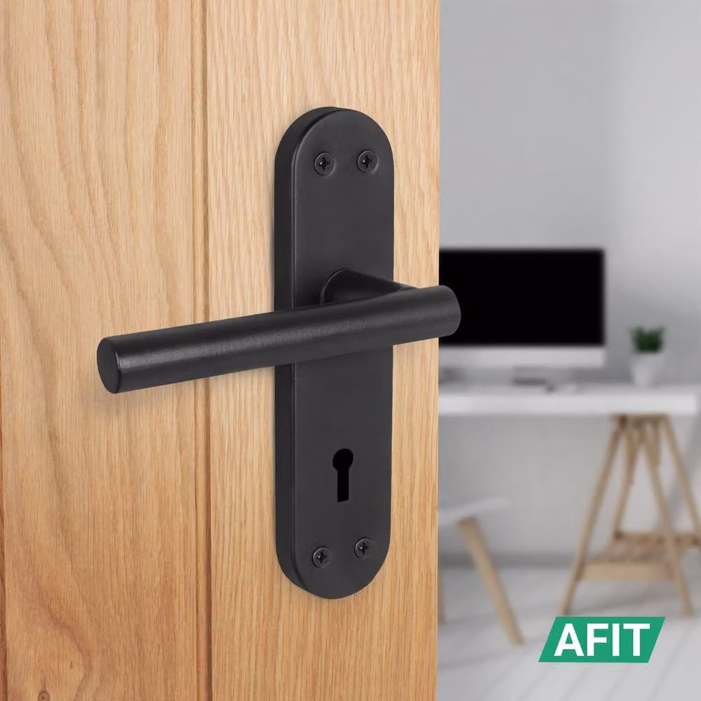 AFIT Matt Black T-Bar Door Handle and Sashlock Backplate Set, 1 Pair, W/D/H: 15 x 15 x 1.5 cm – 5