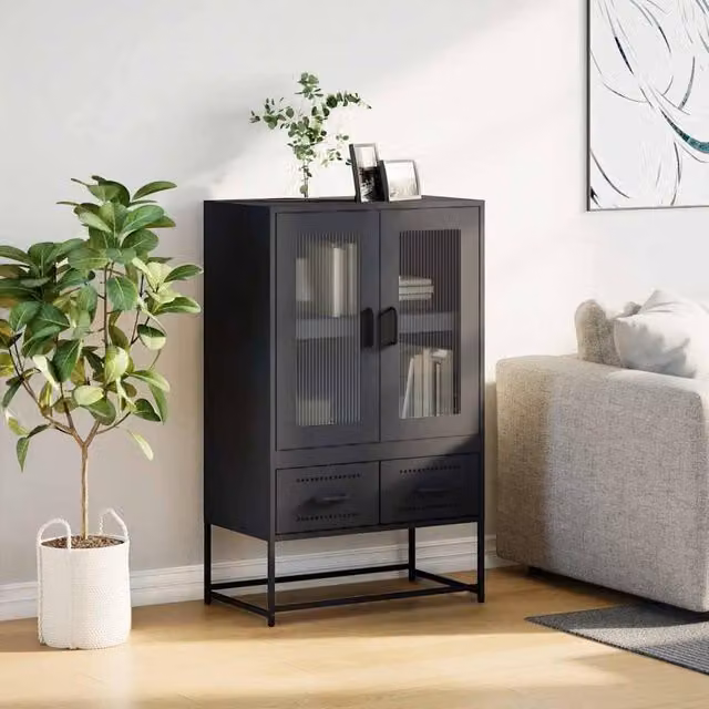 Berkfield Home Black Matt Steel Highboard W: 68 cm, D: 39 cm, H: 111.5 cm – 1