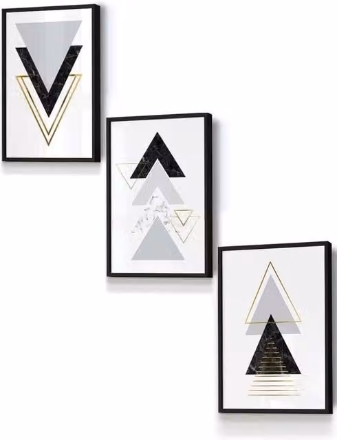 ARTZE Black and Grey Geometric Triangle Abstract Framed Wall Art, W: 33 cm, H: 45 cm, D: 20 mm