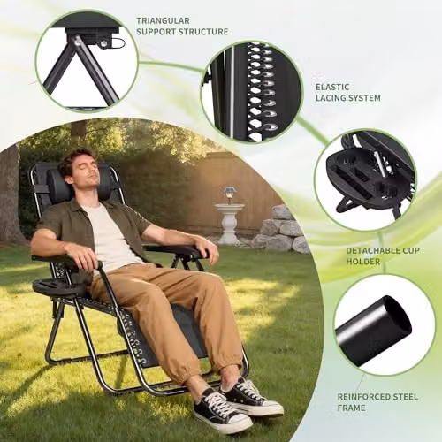 MCC Direct Zero Gravity Reclining Sun Lounger with Textilene Fabric and Metal Frame in Black – 4