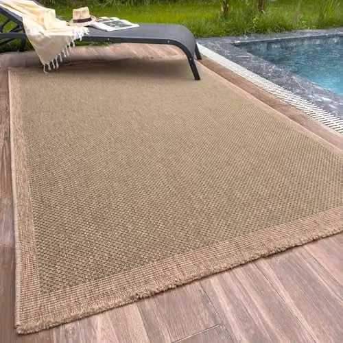 THE RUGS Nature Collection Tona Border Indoor/Outdoor Area Rug, Green and Beige, W: 240 cm, D: 340 cm