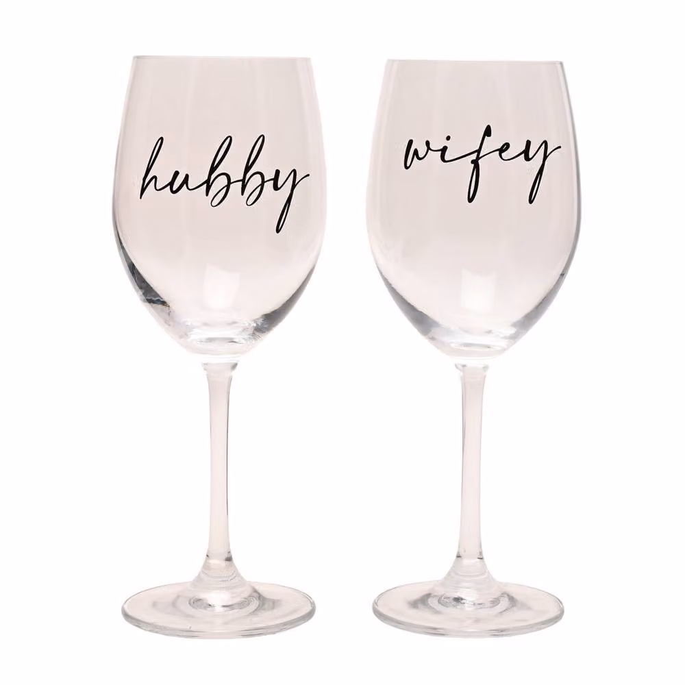 Widdop and Co Amore by Juliana Wifey and Hubby Wedding Wine Glass Set of 2 in Transparent and Black – 2