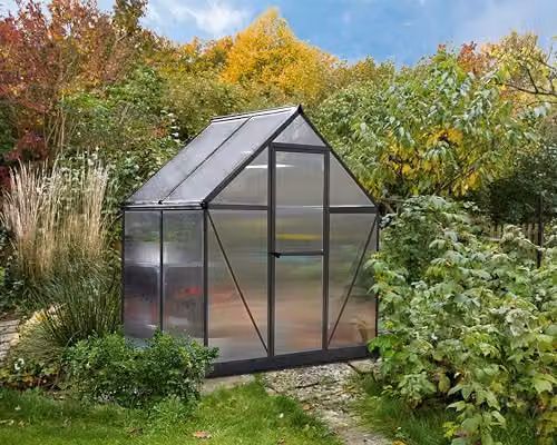 Palram Canopia Mythos 6x4 Greenhouse with Grey Aluminium Frame and UV-Protected Polycarbonate Roof including Base Frame – 3