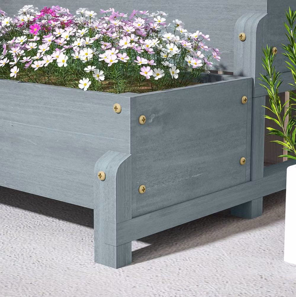 STILVORA 2-Tier Wooden Raised Garden Bed with Trellis in Grey, W/D/H: 121 x 66 x 88 cm – 6