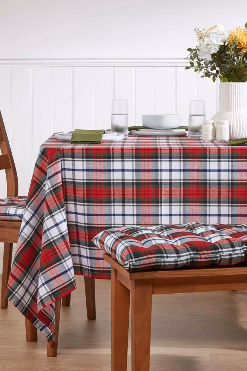 Homescapes Set of 4 Red and Green Tartan Cotton Seat Pads, W/D/H: 40 x 40 x 6.5 cm – 3