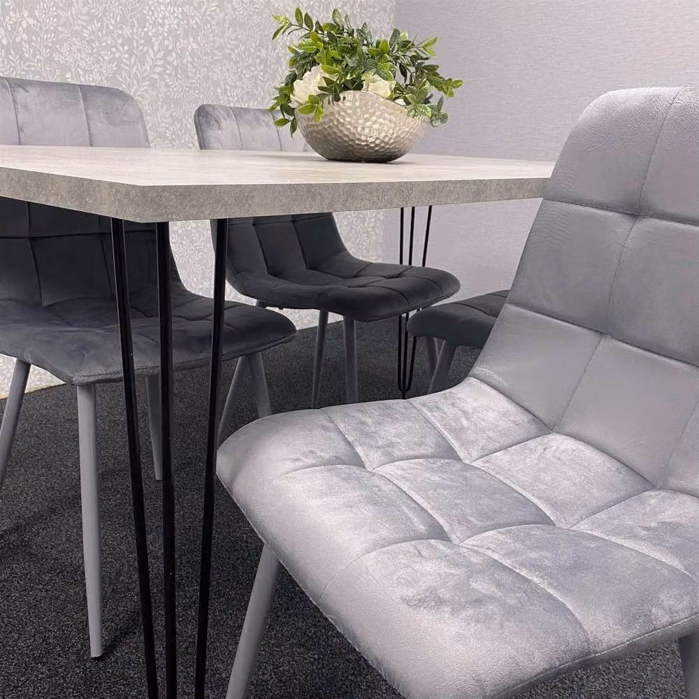 Kosy Koala Modern Dining Set with 4 Grey Velvet Chairs and Brown Rectangular Table – 4