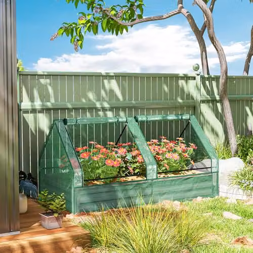 Outsunny Raised Garden Bed Planter with Mini Greenhouse in Green and Grey – 5