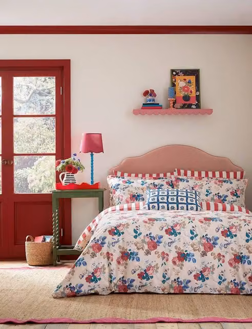 LAND & SHORE Alec Reversible Floral Cotton Bedding Set, Multicolour, W/D/H: 90 x 190 cm