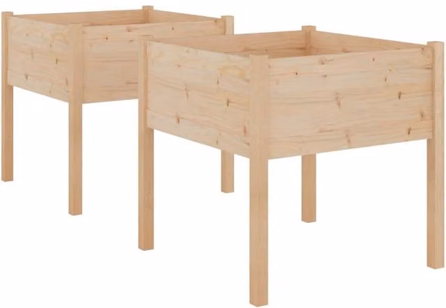 Berkfield Home Garden Planter Tub Set of 2, Brown Wood, W/D/H: 70 x 70 x 70 cm – 1