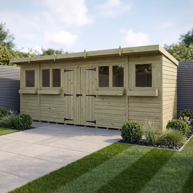 Total Sheds Pent Summer Garden Shed in Forest Green