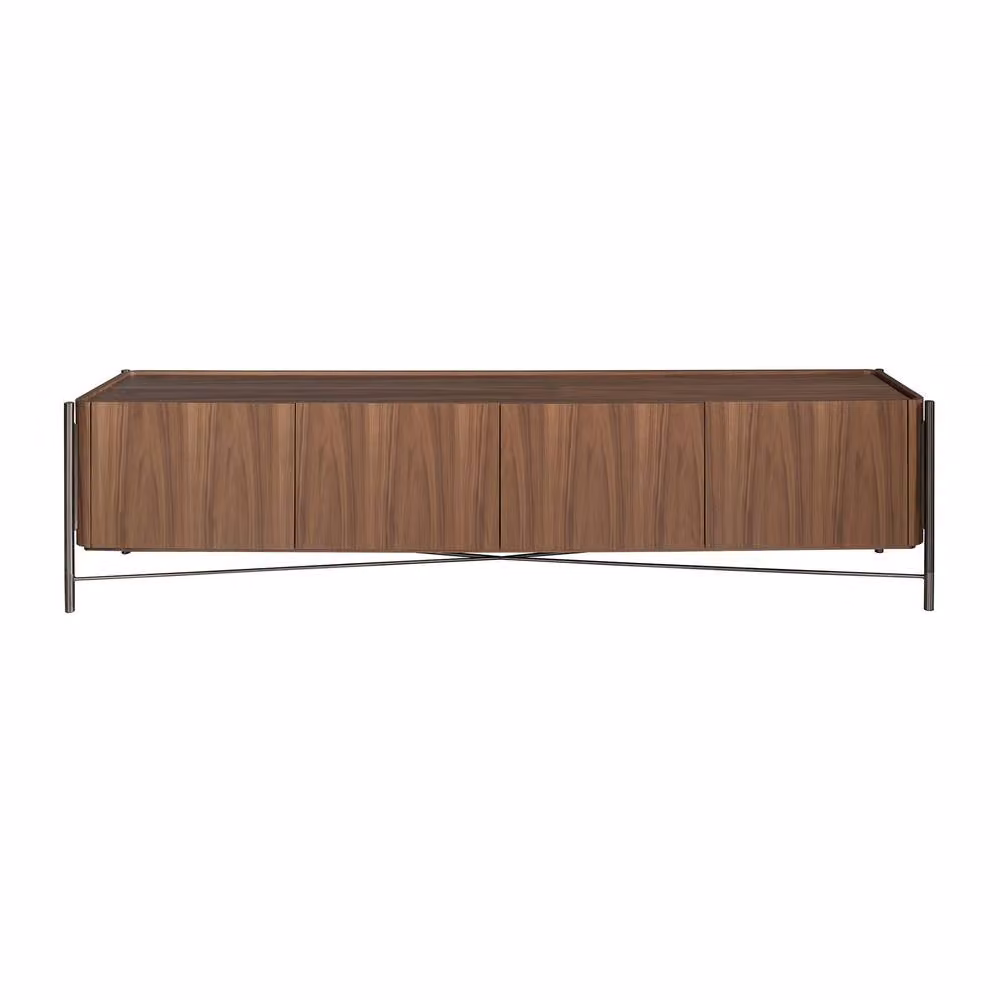 Angel Cerda Walnut TV Stand with Dark Steel Legs, Brown, W: 220 cm, H: 53 cm, D: 53 cm – 2