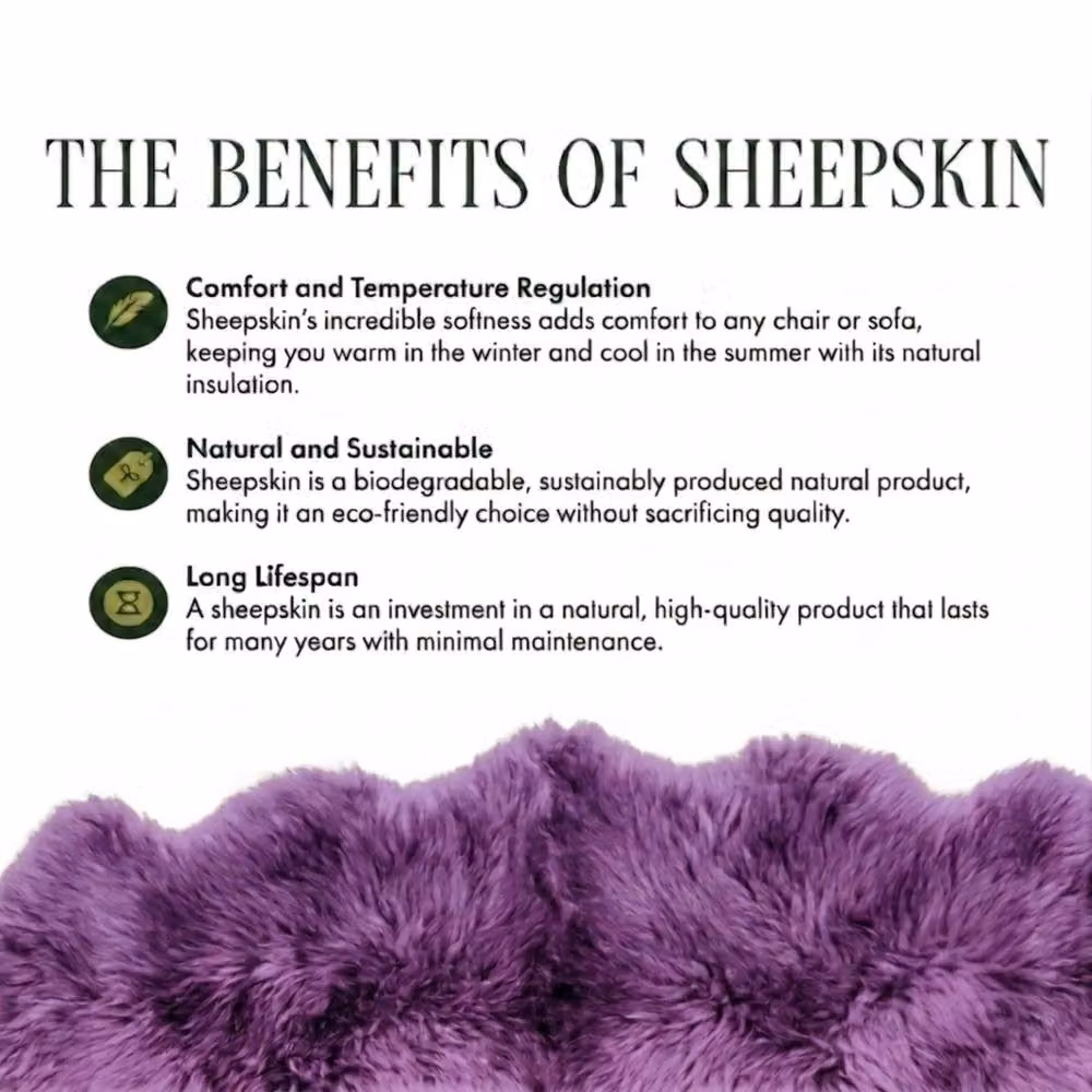 Infinity Leather Natural Wool Sheepskin Single Rug, Purple, W: 90 cm, D: 60 cm – 5