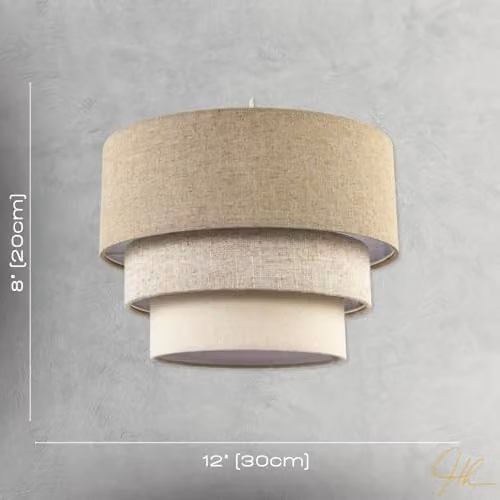 Happy Homewares Contemporary Round Triple Tier Beige Fabric Pendant Light Shade, Diameter: 30 cm – 3