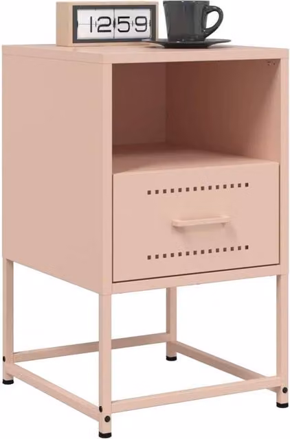 Berkfield Home Set of 2 Durable Metal Bedside Cabinets in Pink, W/D/H: 36 x 39 x 60.5 cm – 1