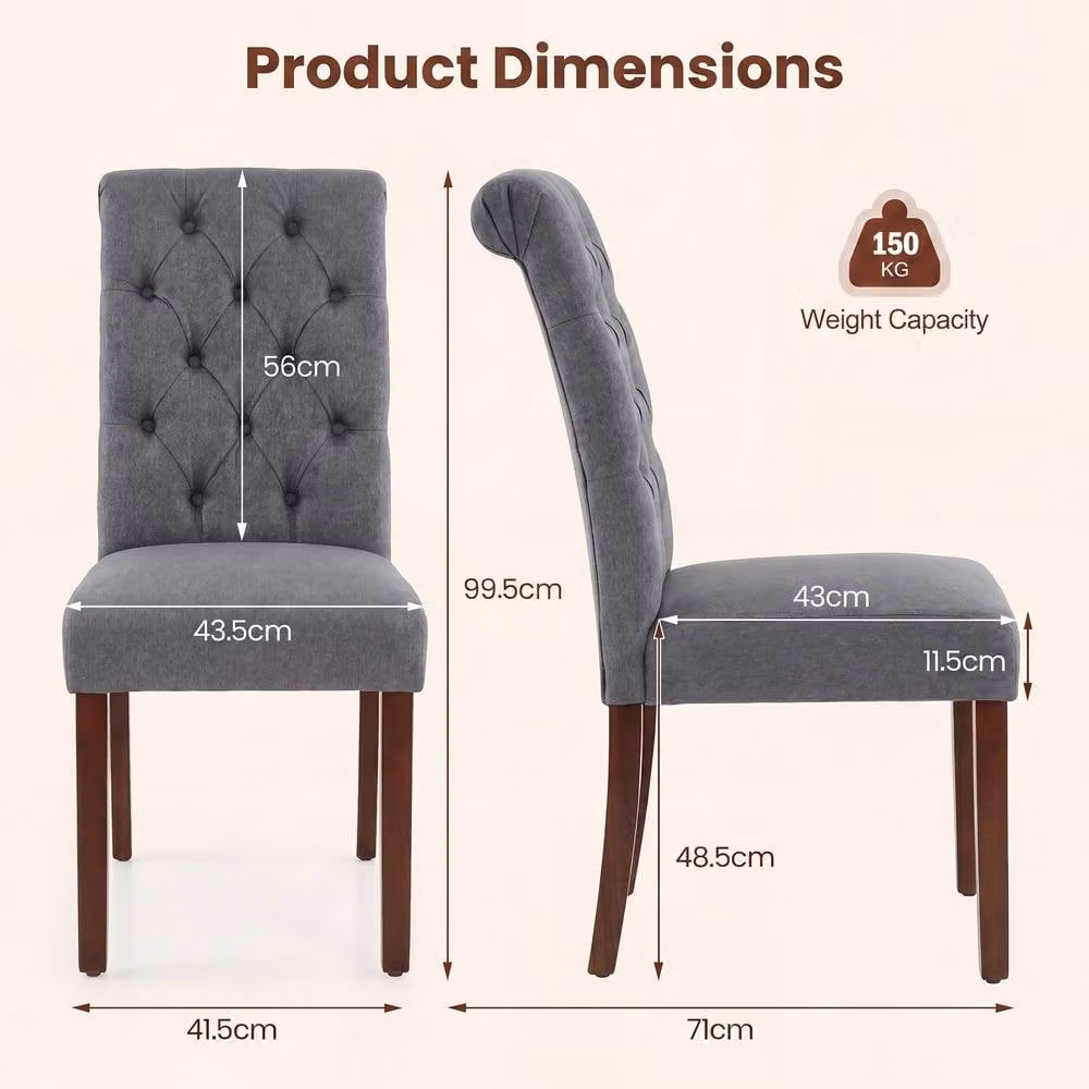 Costway Set of 2 Grey Upholstered Button Tufted Dining Chairs with Padded Fabric Seats – 2